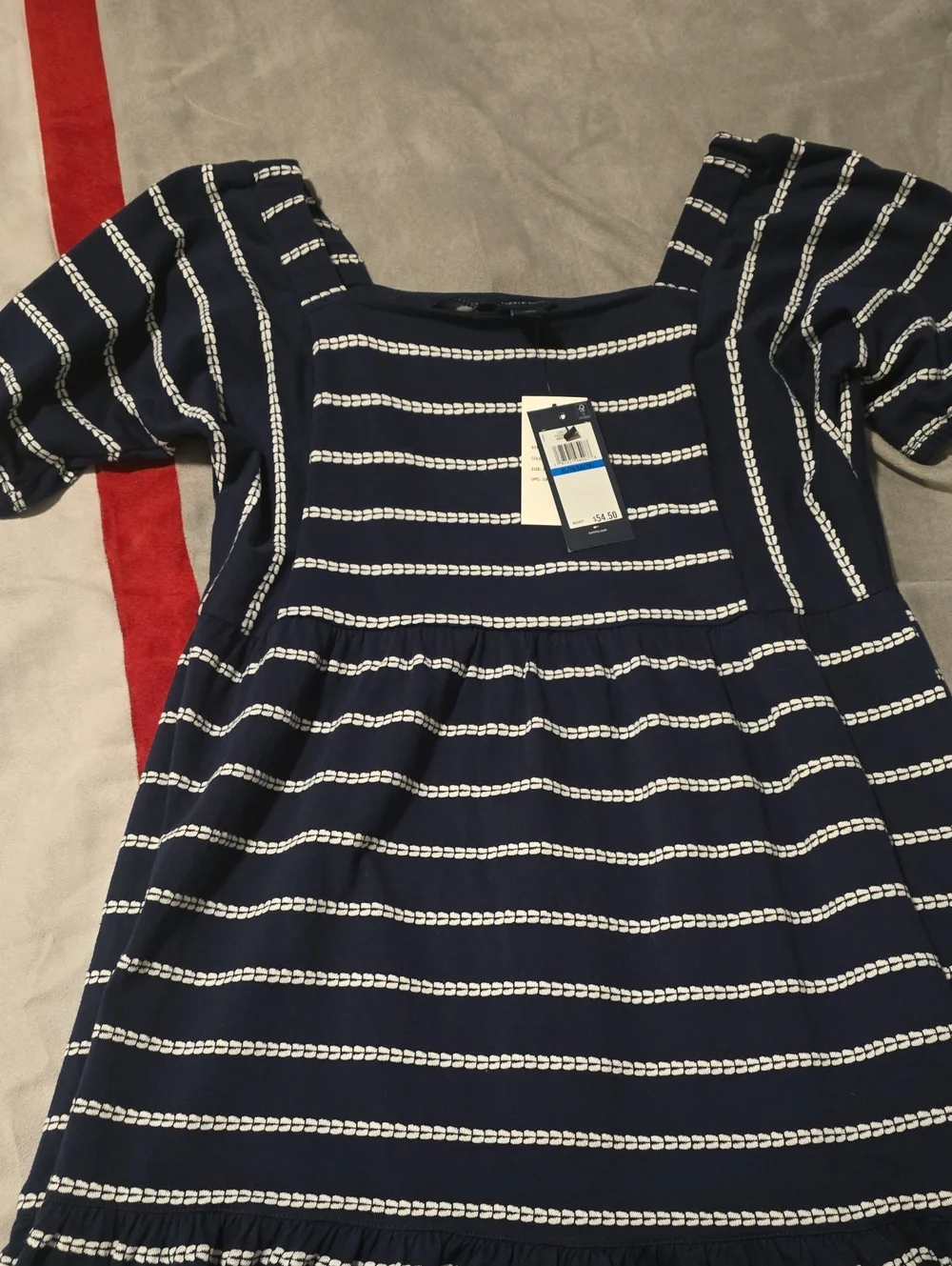 Tommy Hilfiger Navy and White Striped Square-Neck Dress